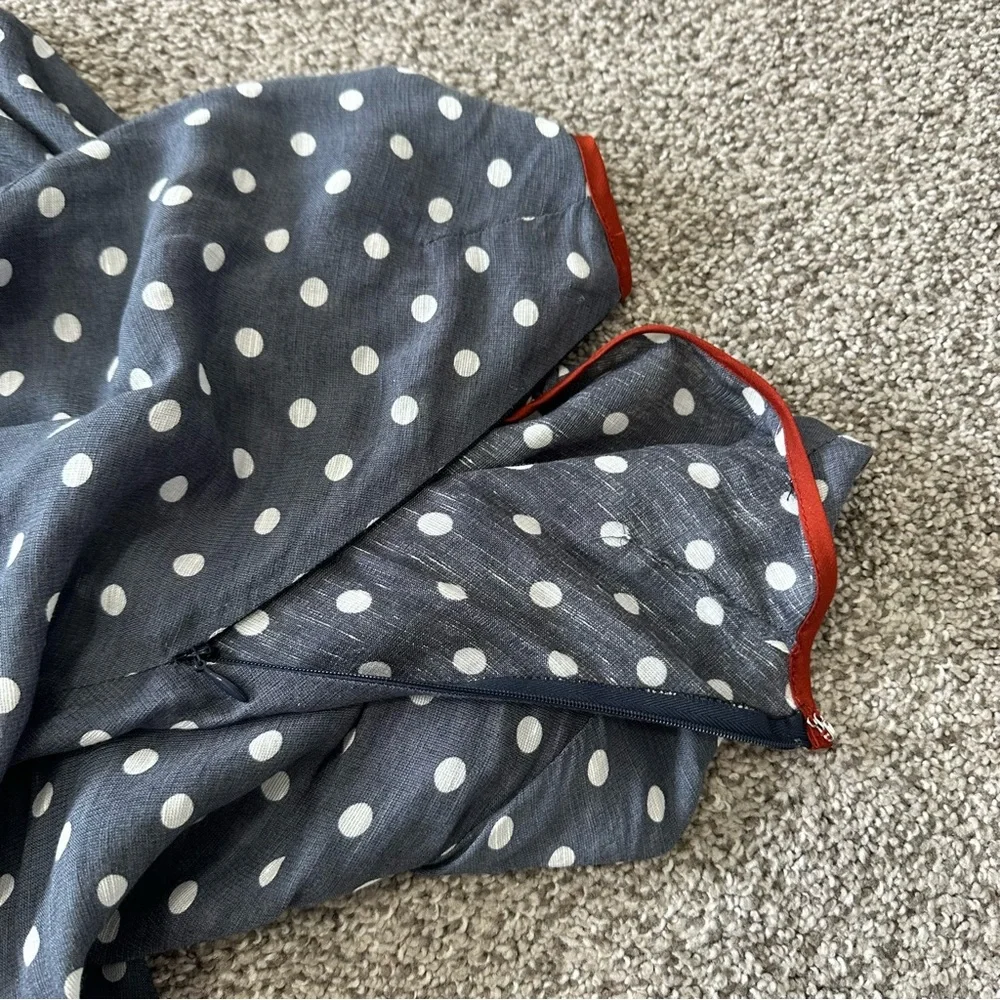 Smythe Bardot Blouse In Polka Dot Print Navy Blue Size XS - Picture 7 of 11